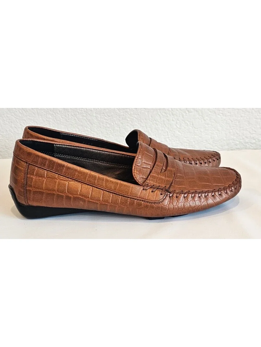 Robert Zur Women’s 6 M Brown Croc Embossed Leather Driving Loafers Made Italy